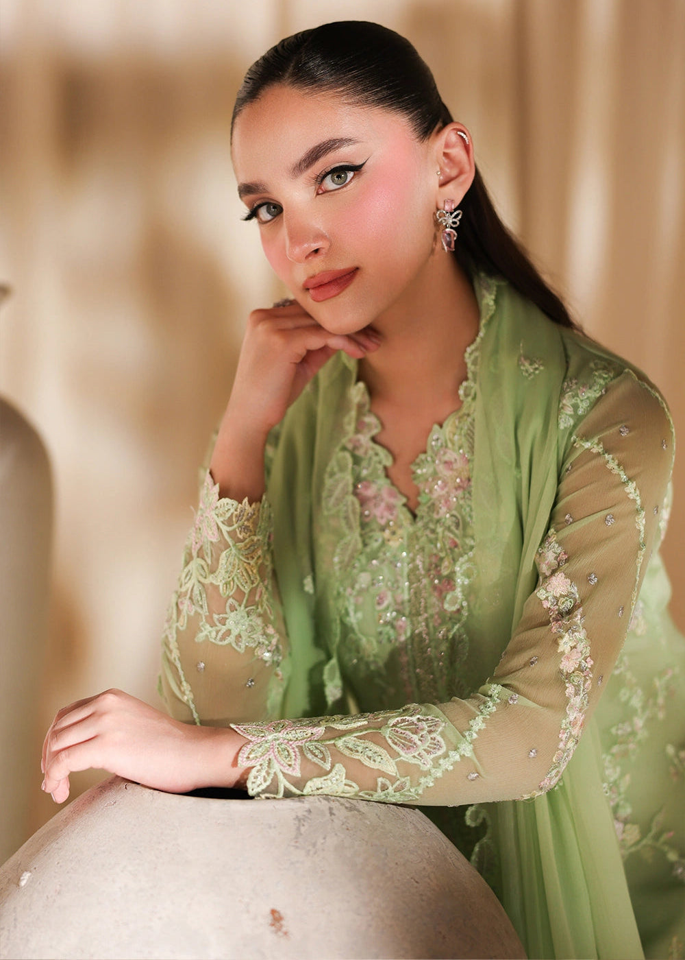Buy Now Luxe Embroidered Chiffon '26 by Azure | Fairy Fern Online in US, UK, Canada, France, Italy, Germany, Greece, Sweden, Africa, UAE & Worldwide at Empress.