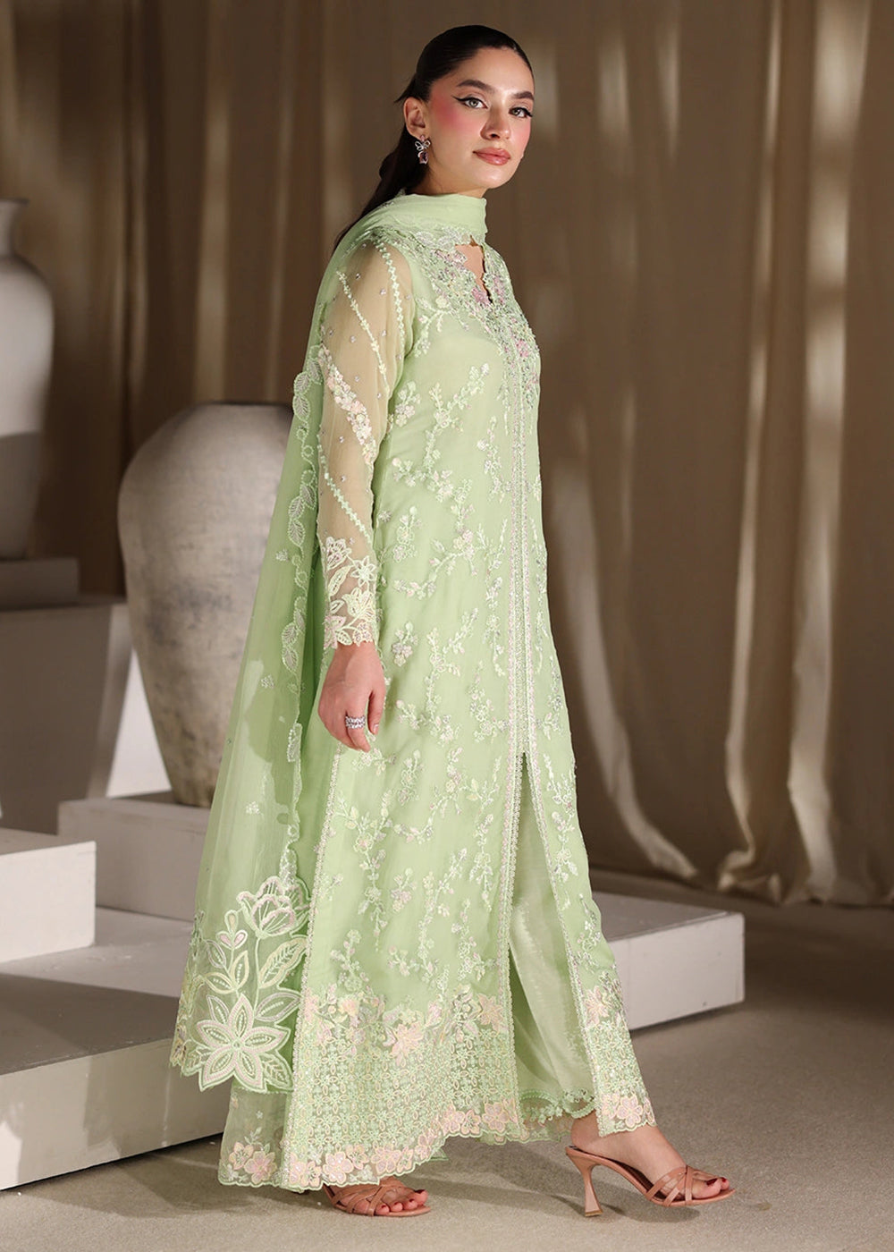 Buy Now Luxe Embroidered Chiffon '26 by Azure | Fairy Fern Online in US, UK, Canada, France, Italy, Germany, Greece, Sweden, Africa, UAE & Worldwide at Empress.