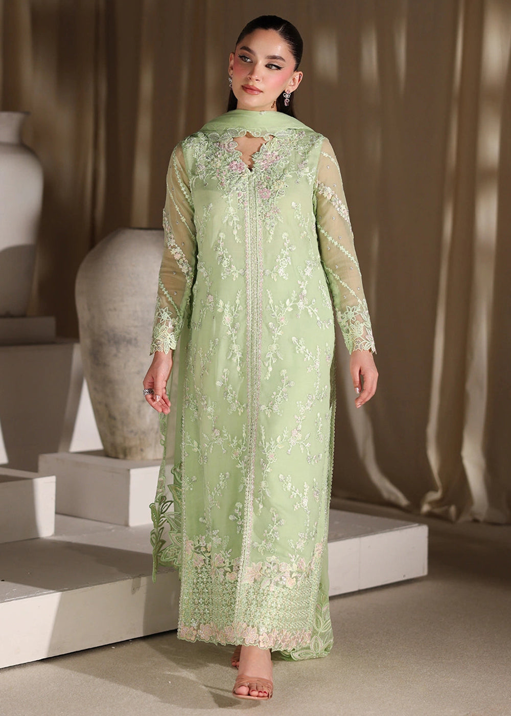 Buy Now Luxe Embroidered Chiffon '26 by Azure | Fairy Fern Online in US, UK, Canada, France, Italy, Germany, Greece, Sweden, Africa, UAE & Worldwide at Empress.