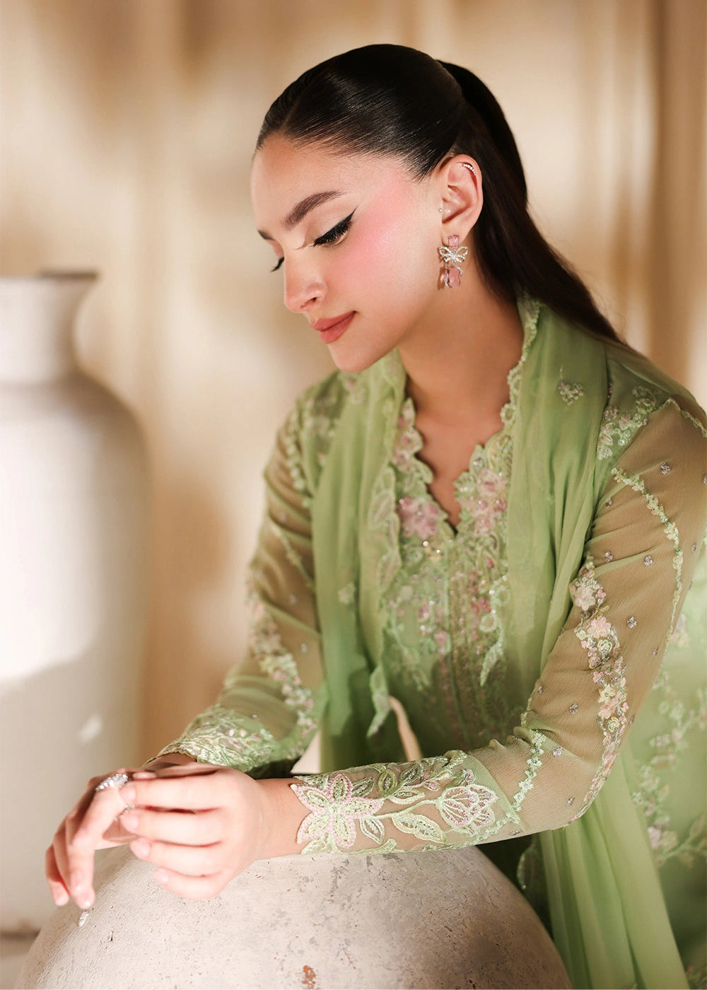Buy Now Luxe Embroidered Chiffon '26 by Azure | Fairy Fern Online in US, UK, Canada, France, Italy, Germany, Greece, Sweden, Africa, UAE & Worldwide at Empress.