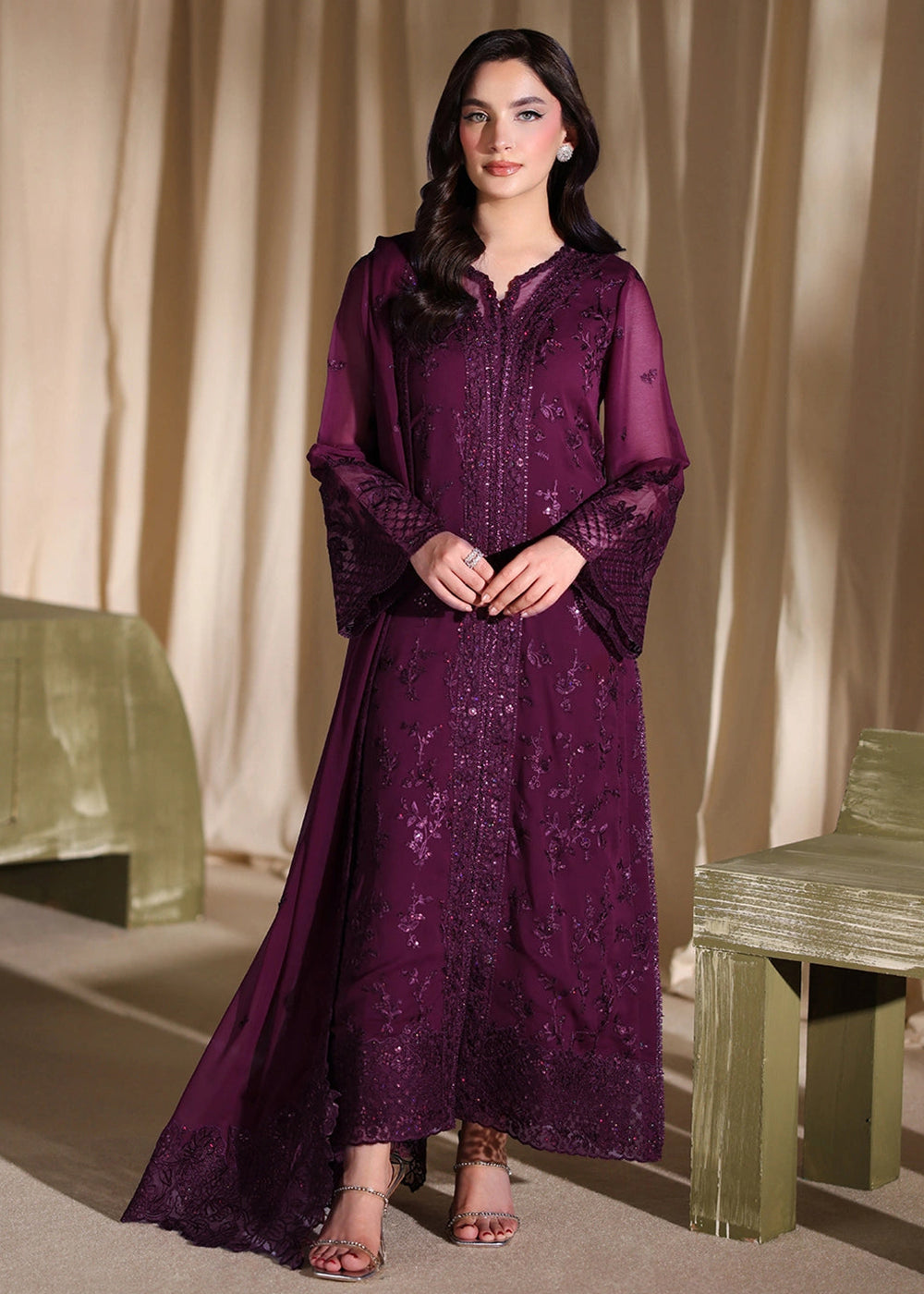 Buy Now Luxe Embroidered Chiffon '26 by Azure | Garnelle Online in US, UK, Canada, France, Italy, Germany, Greece, Sweden, Africa, UAE & Worldwide at Empress.
