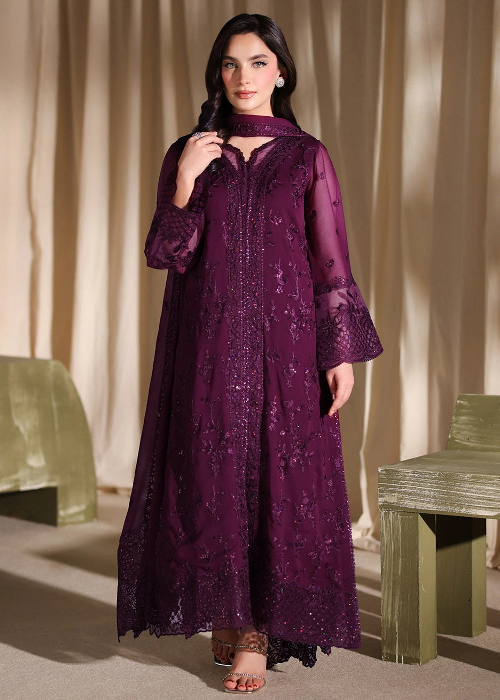 Buy Now Luxe Embroidered Chiffon '26 by Azure | Garnelle Online in US, UK, Canada, France, Italy, Germany, Greece, Sweden, Africa, UAE & Worldwide at Empress.