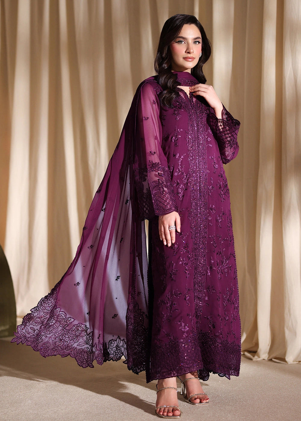 Buy Now Luxe Embroidered Chiffon '26 by Azure | Garnelle Online in US, UK, Canada, France, Italy, Germany, Greece, Sweden, Africa, UAE & Worldwide at Empress.
