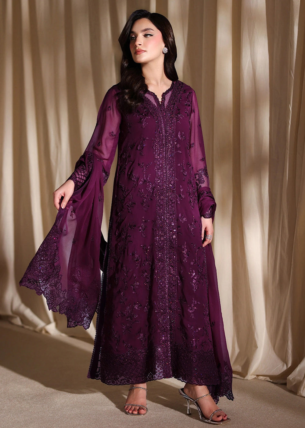 Buy Now Luxe Embroidered Chiffon '26 by Azure | Garnelle Online in US, UK, Canada, France, Italy, Germany, Greece, Sweden, Africa, UAE & Worldwide at Empress.