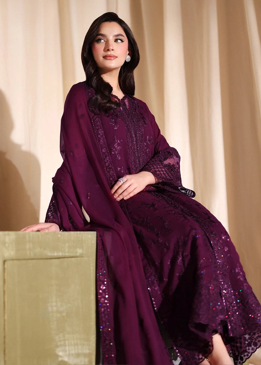 Buy Now Luxe Embroidered Chiffon '26 by Azure | Garnelle Online in US, UK, Canada, France, Italy, Germany, Greece, Sweden, Africa, UAE & Worldwide at Empress.