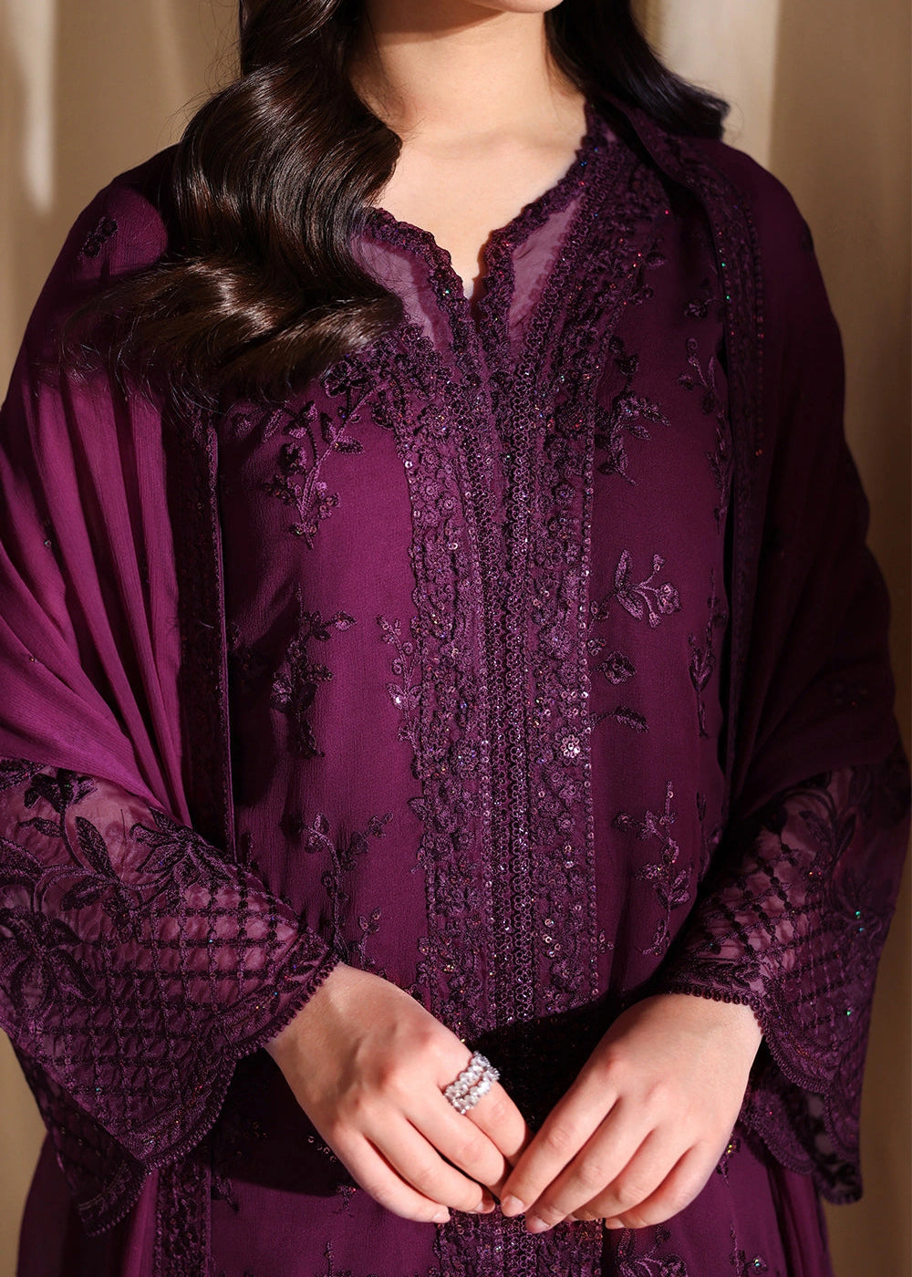 Buy Now Luxe Embroidered Chiffon '26 by Azure | Garnelle Online in US, UK, Canada, France, Italy, Germany, Greece, Sweden, Africa, UAE & Worldwide at Empress.