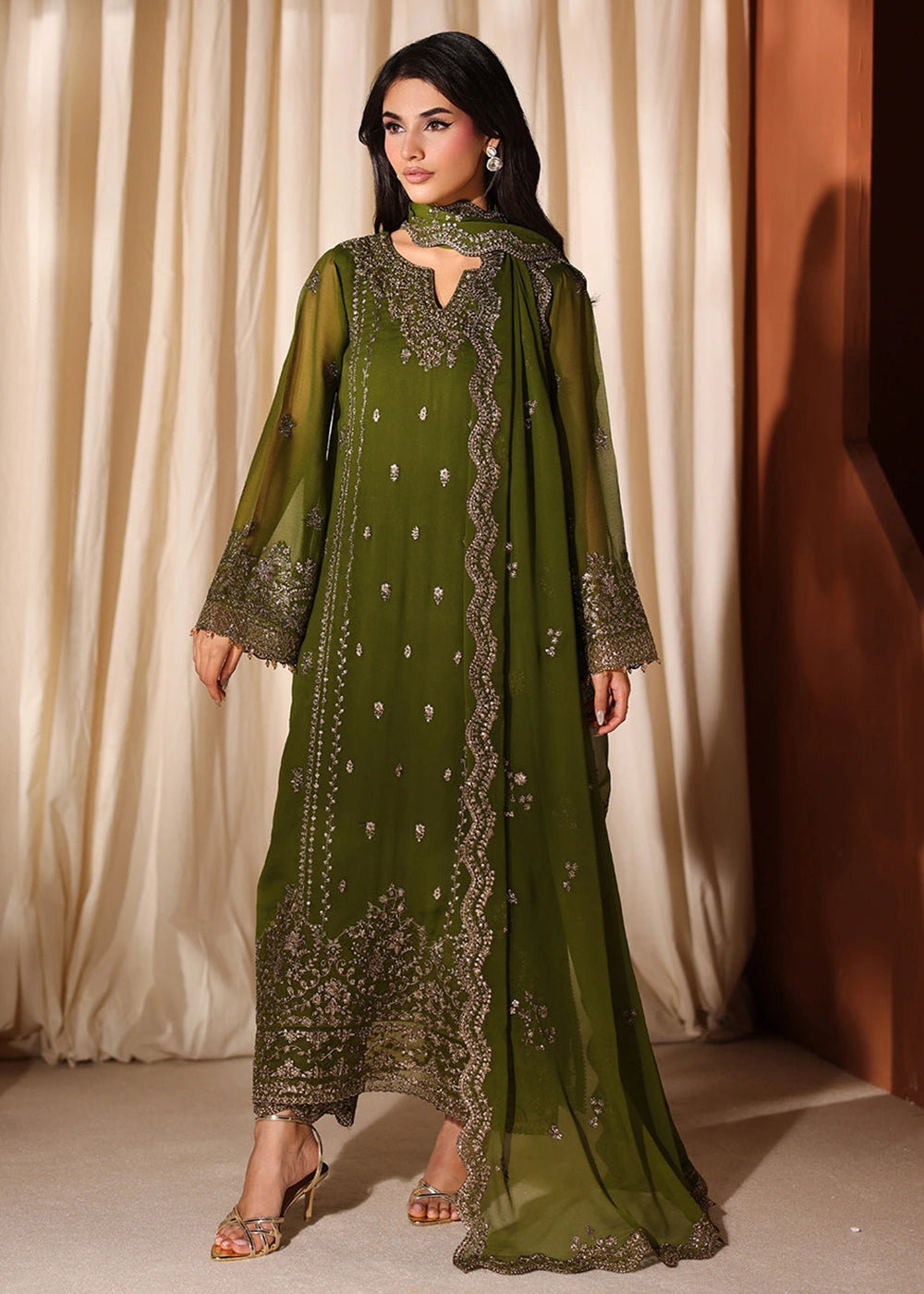 Buy Now Luxe Embroidered Chiffon '26 by Azure | Imperial Olive Online in US, UK, Canada, France, Italy, Germany, Greece, Sweden, Africa & Worldwide at Empress.