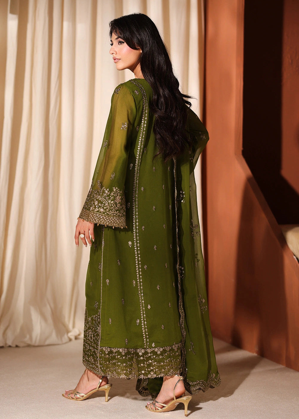 Buy Now Luxe Embroidered Chiffon '26 by Azure | Imperial Olive Online in US, UK, Canada, France, Italy, Germany, Greece, Sweden, Africa & Worldwide at Empress.