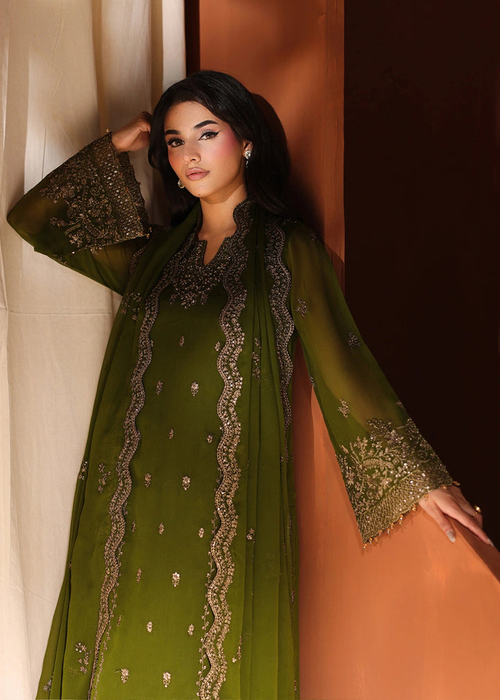Buy Now Luxe Embroidered Chiffon '26 by Azure | Imperial Olive Online in US, UK, Canada, France, Italy, Germany, Greece, Sweden, Africa & Worldwide at Empress.
