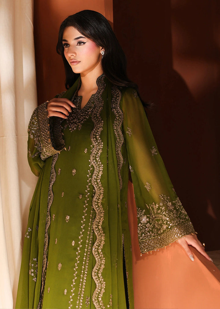 Buy Now Luxe Embroidered Chiffon '26 by Azure | Imperial Olive Online in US, UK, Canada, France, Italy, Germany, Greece, Sweden, Africa & Worldwide at Empress.