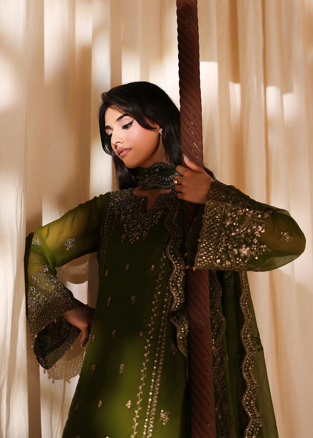 Buy Now Luxe Embroidered Chiffon '26 by Azure | Imperial Olive Online in US, UK, Canada, France, Italy, Germany, Greece, Sweden, Africa & Worldwide at Empress.
