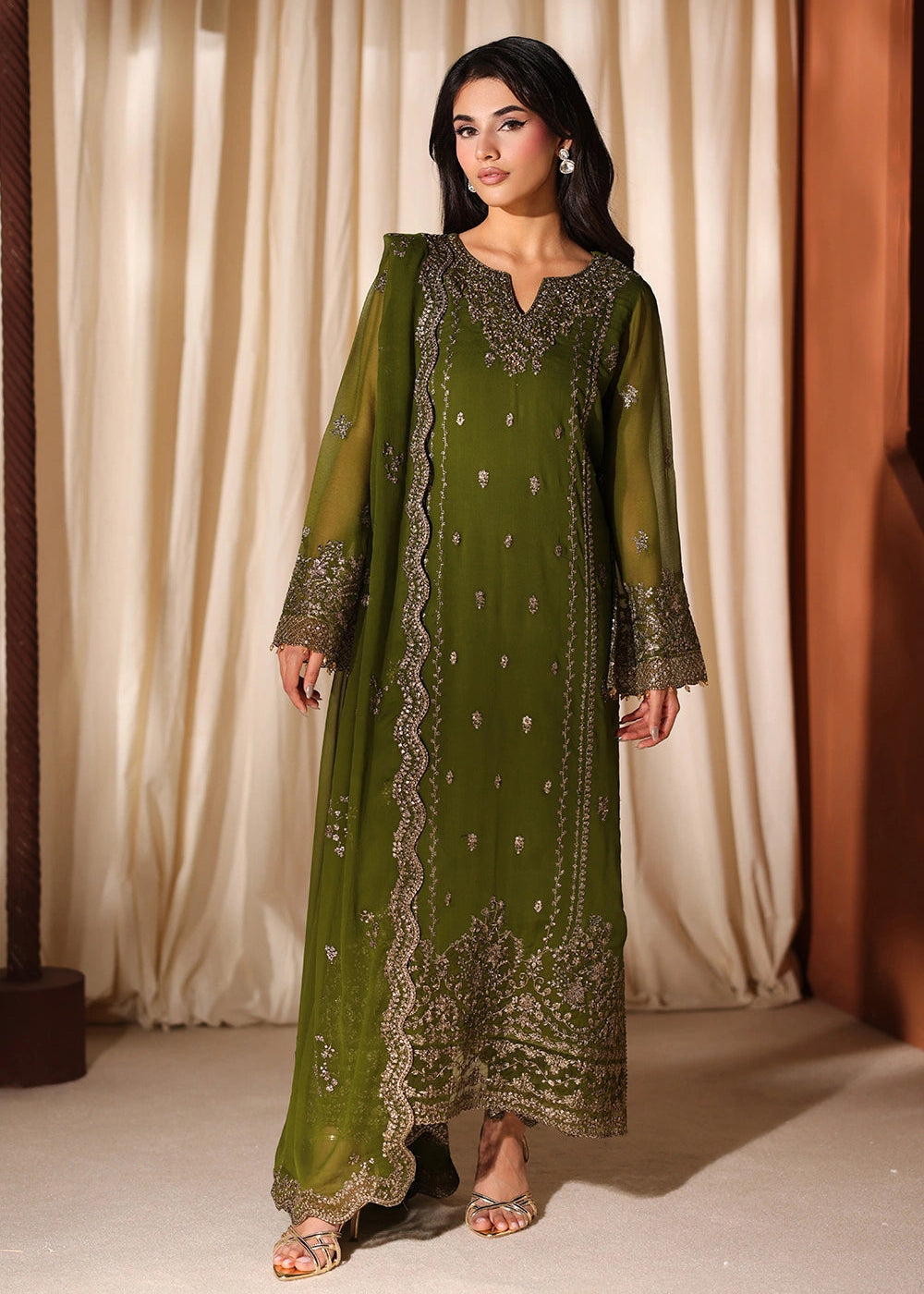 Buy Now Luxe Embroidered Chiffon '26 by Azure | Imperial Olive Online in US, UK, Canada, France, Italy, Germany, Greece, Sweden, Africa & Worldwide at Empress.