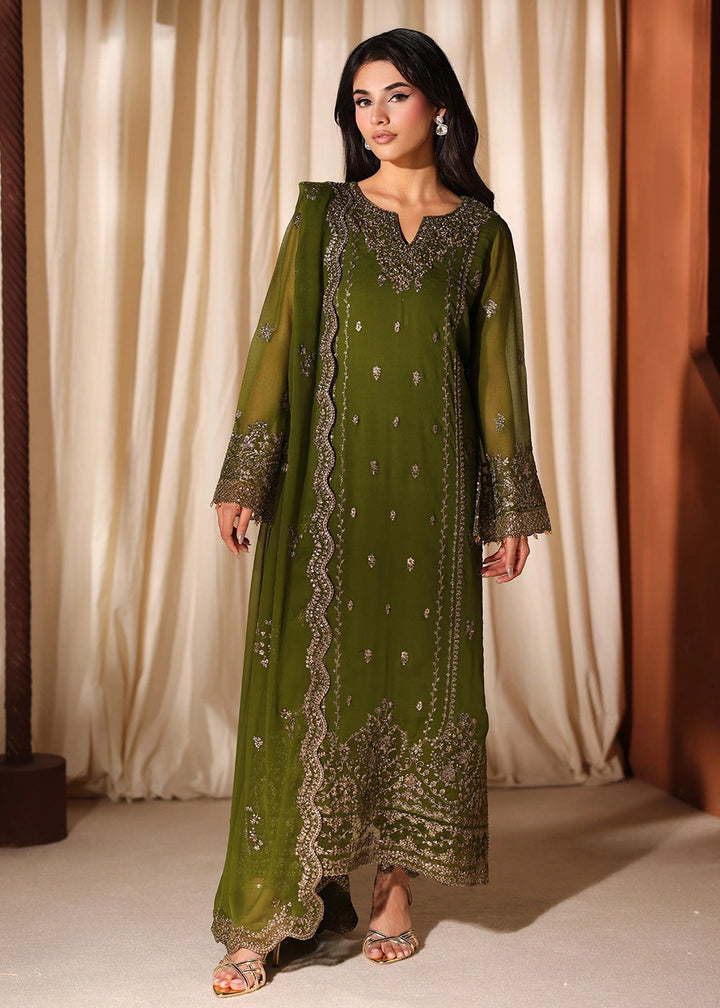 Buy Now Luxe Embroidered Chiffon '26 by Azure | Imperial Olive Online in US, UK, Canada, France, Italy, Germany, Greece, Sweden, Africa & Worldwide at Empress.