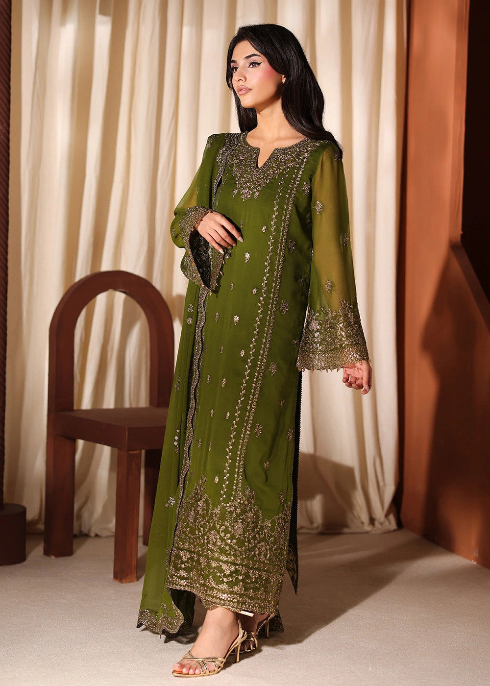 Buy Now Luxe Embroidered Chiffon '26 by Azure | Imperial Olive Online in US, UK, Canada, France, Italy, Germany, Greece, Sweden, Africa & Worldwide at Empress.