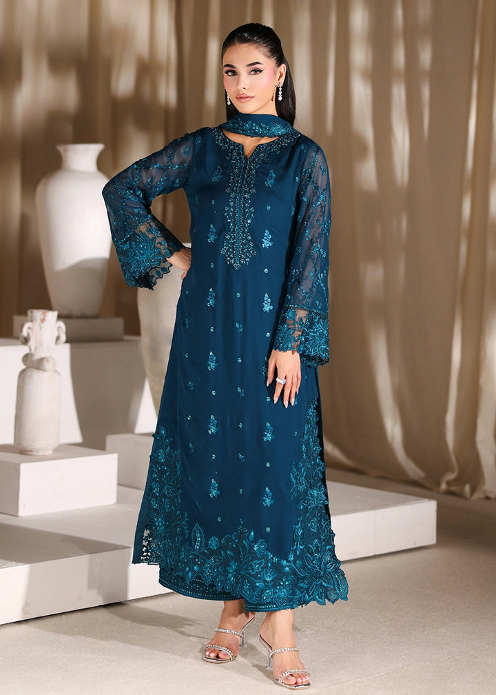 Buy Now Luxe Embroidered Chiffon '26 by Azure | Majestic Teal Online in US, UK, Canada, France, Italy, Germany, Greece, Sweden, Africa & Worldwide at Empress.