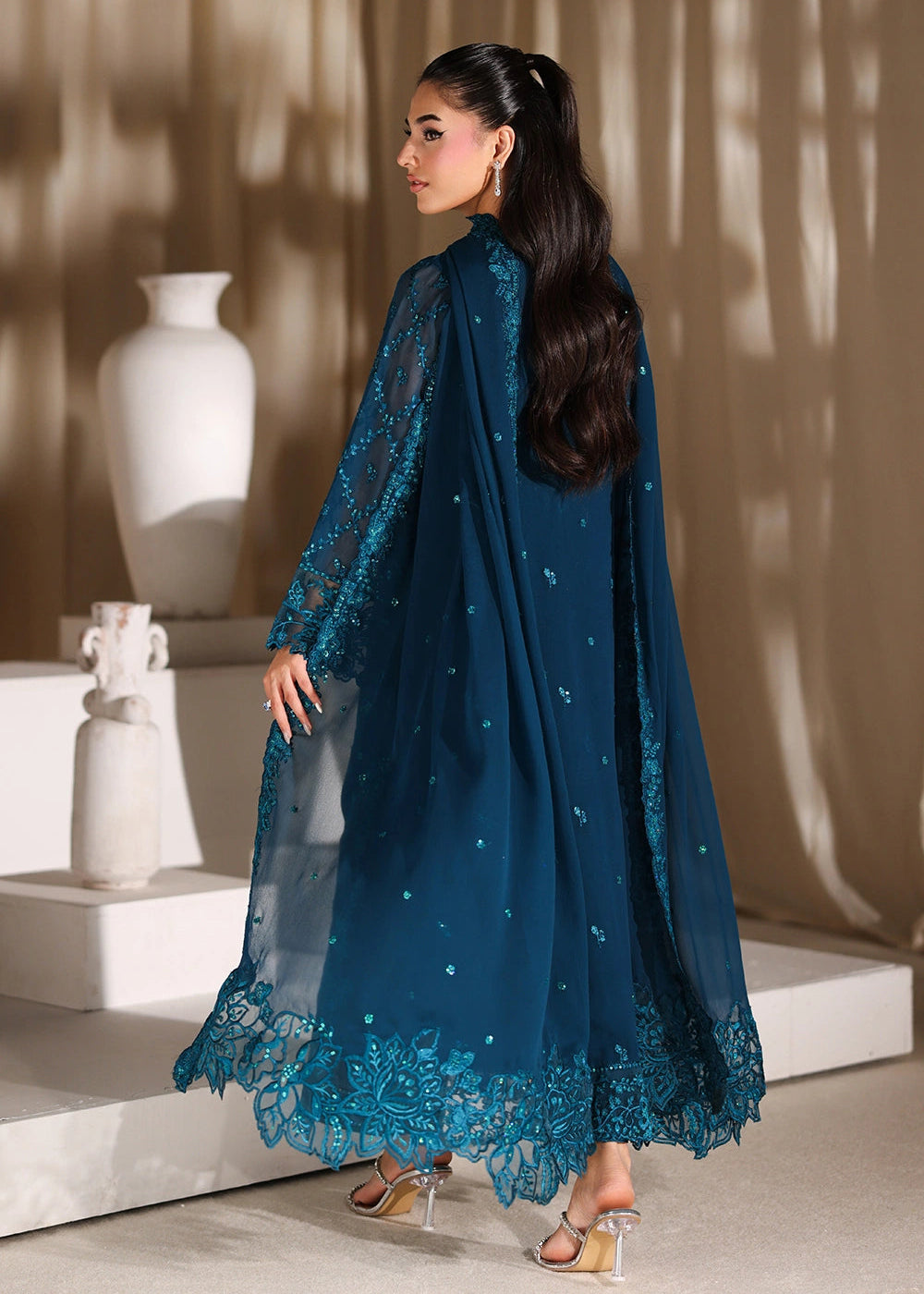 Buy Now Luxe Embroidered Chiffon '26 by Azure | Majestic Teal Online in US, UK, Canada, France, Italy, Germany, Greece, Sweden, Africa & Worldwide at Empress.