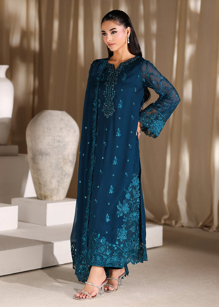 Buy Now Luxe Embroidered Chiffon '26 by Azure | Majestic Teal Online in US, UK, Canada, France, Italy, Germany, Greece, Sweden, Africa & Worldwide at Empress.
