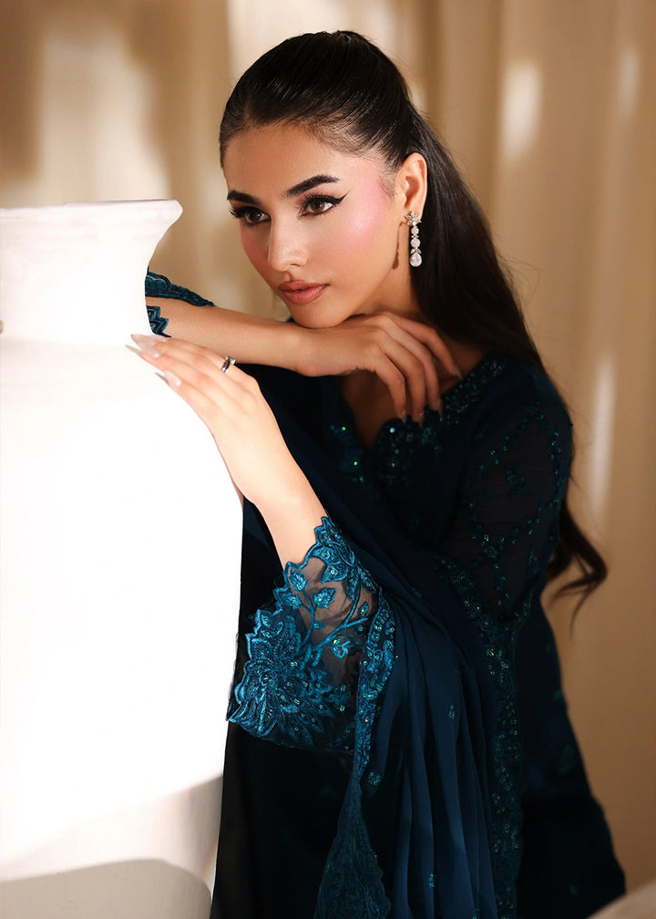 Buy Now Luxe Embroidered Chiffon '26 by Azure | Majestic Teal Online in US, UK, Canada, France, Italy, Germany, Greece, Sweden, Africa & Worldwide at Empress.