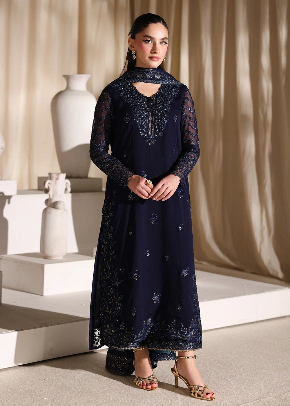 Buy Now Luxe Embroidered Chiffon '26 by Azure | Nova Night Online in US, UK, Canada, France, Italy, Germany, Greece, Sweden, Africa & Worldwide at Empress.