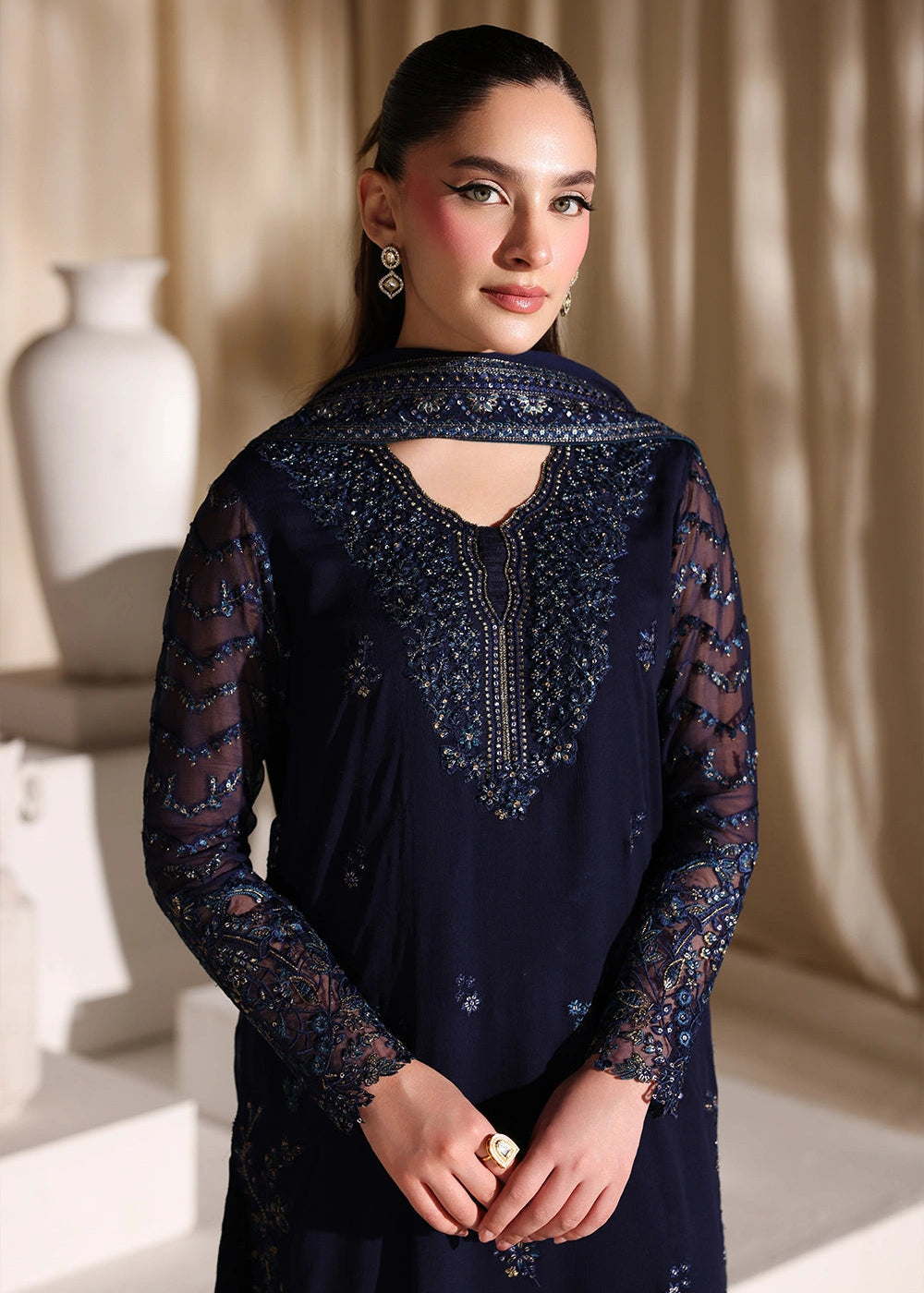 Buy Now Luxe Embroidered Chiffon '26 by Azure | Nova Night Online in US, UK, Canada, France, Italy, Germany, Greece, Sweden, Africa & Worldwide at Empress.