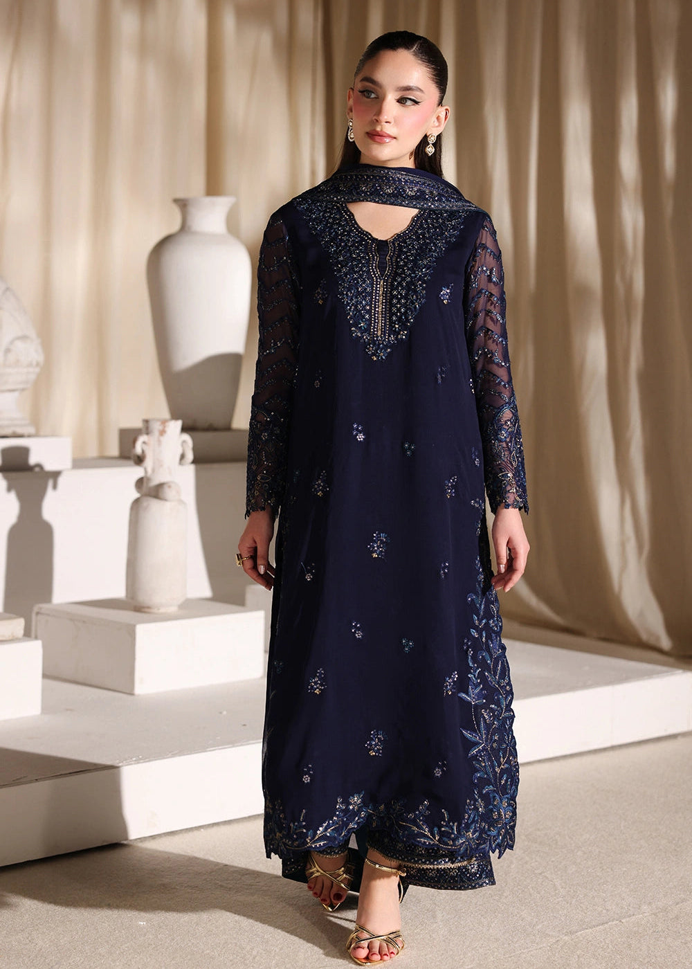 Buy Now Luxe Embroidered Chiffon '26 by Azure | Nova Night Online in US, UK, Canada, France, Italy, Germany, Greece, Sweden, Africa & Worldwide at Empress.