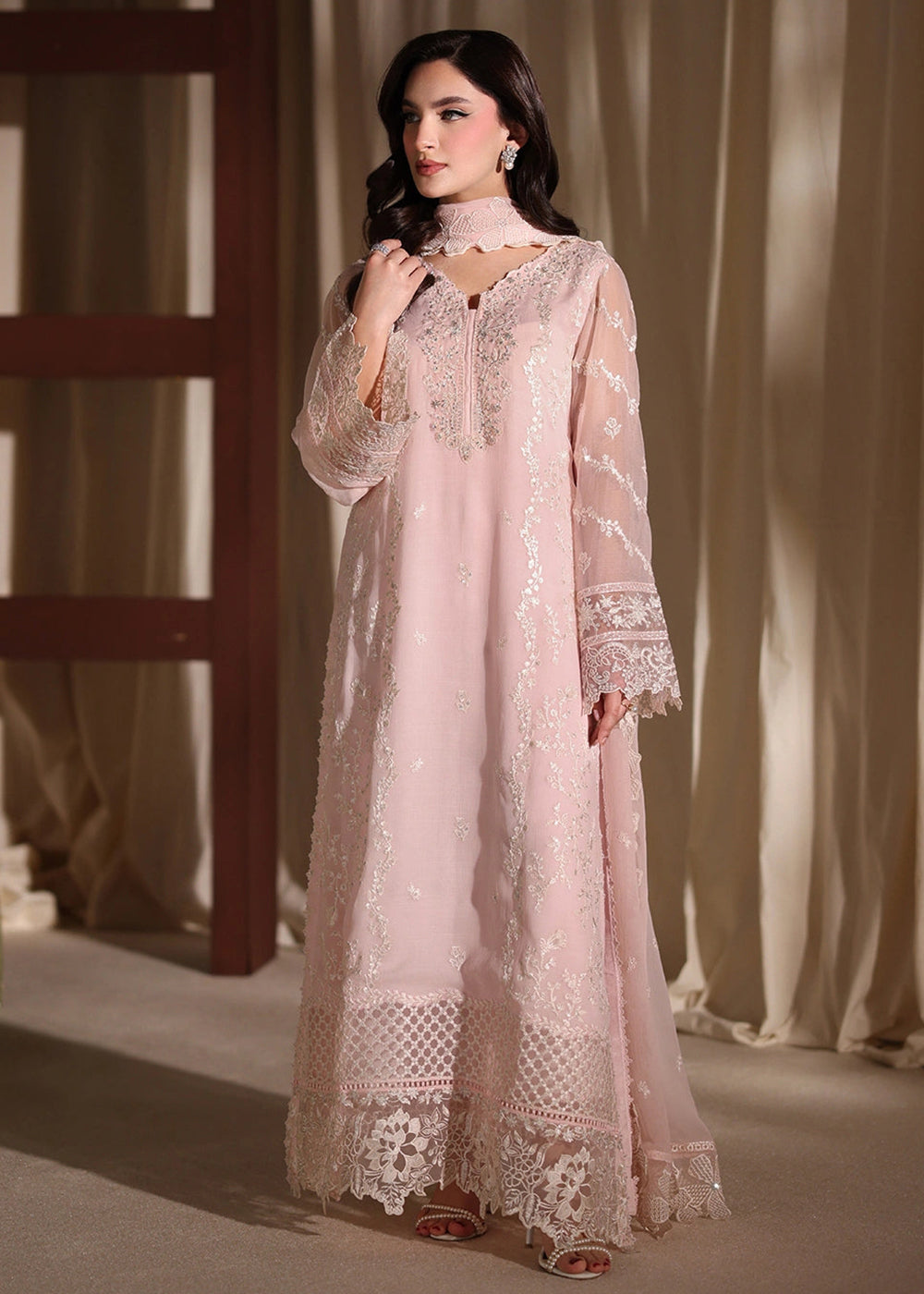 Buy Now Luxe Embroidered Chiffon '26 by Azure | Twirling Tulip Online in US, UK, Canada, France, Italy, Germany, Greece, Sweden, Africa & Worldwide at Empress.