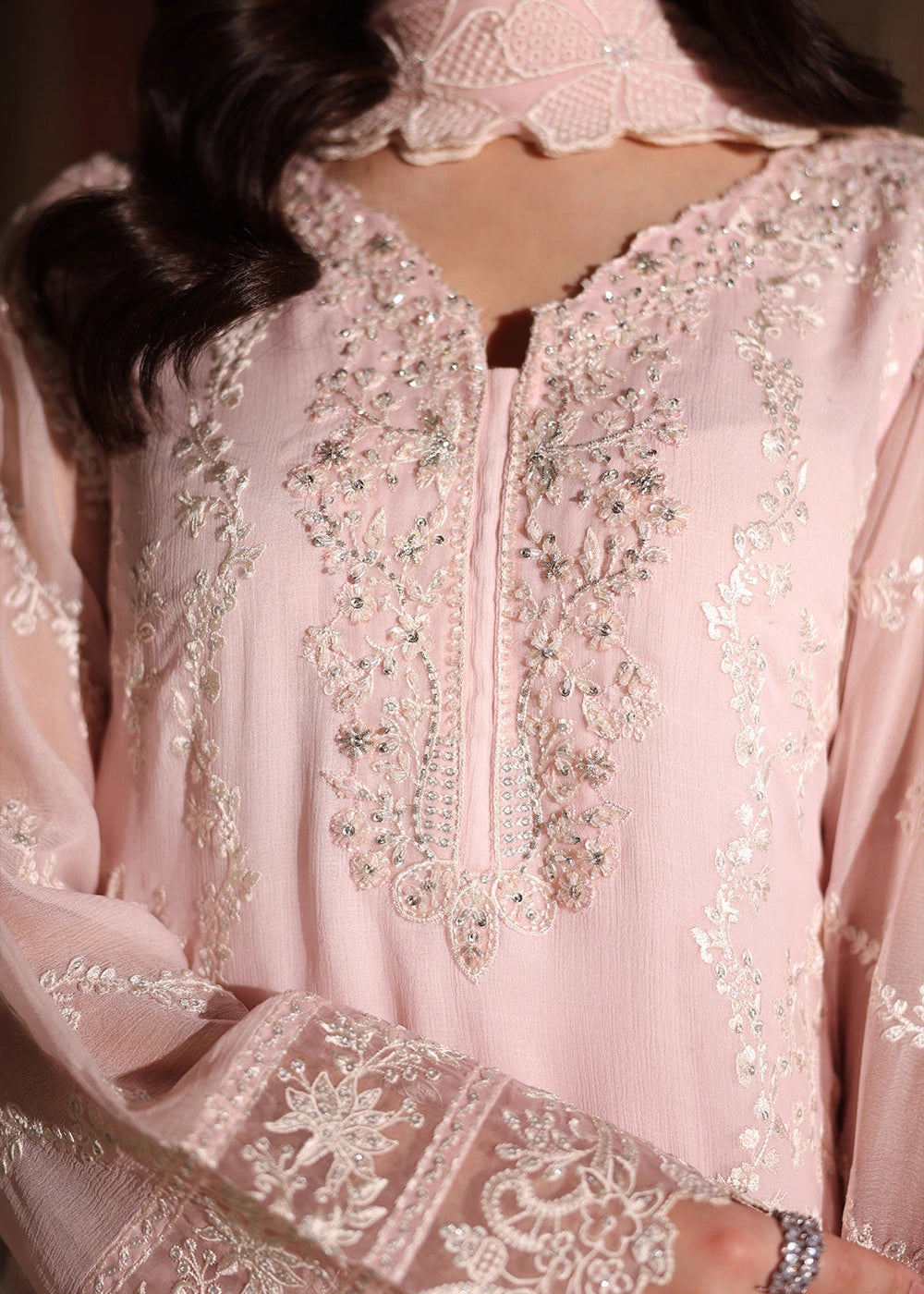 Buy Now Luxe Embroidered Chiffon '26 by Azure | Twirling Tulip Online in US, UK, Canada, France, Italy, Germany, Greece, Sweden, Africa & Worldwide at Empress.