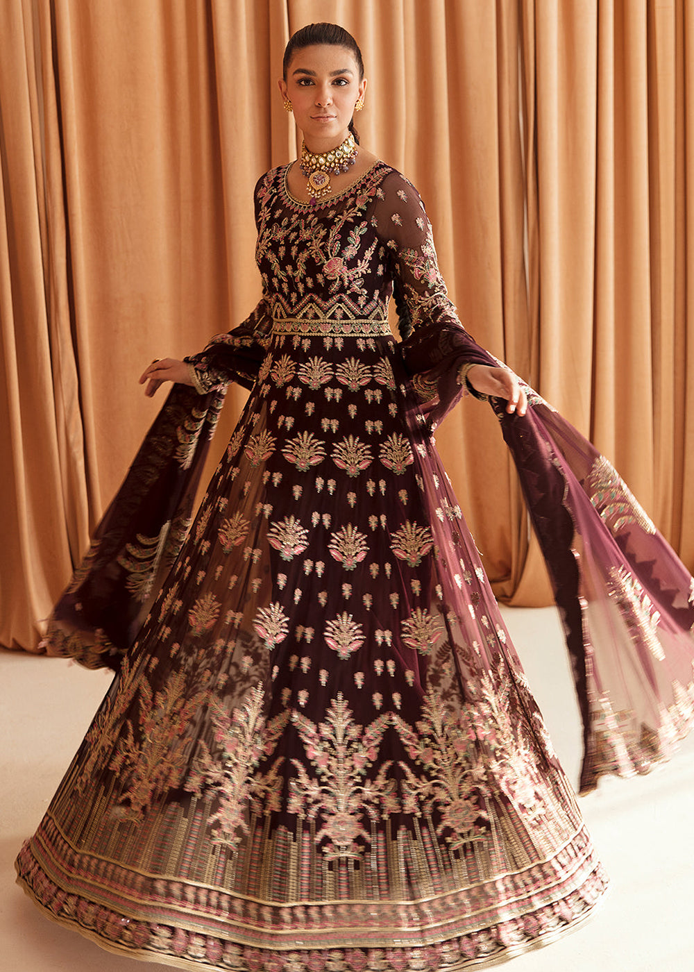 Brown Pakistani Maxi Dress | Ayzel | Fleur De Lis Formals’23
