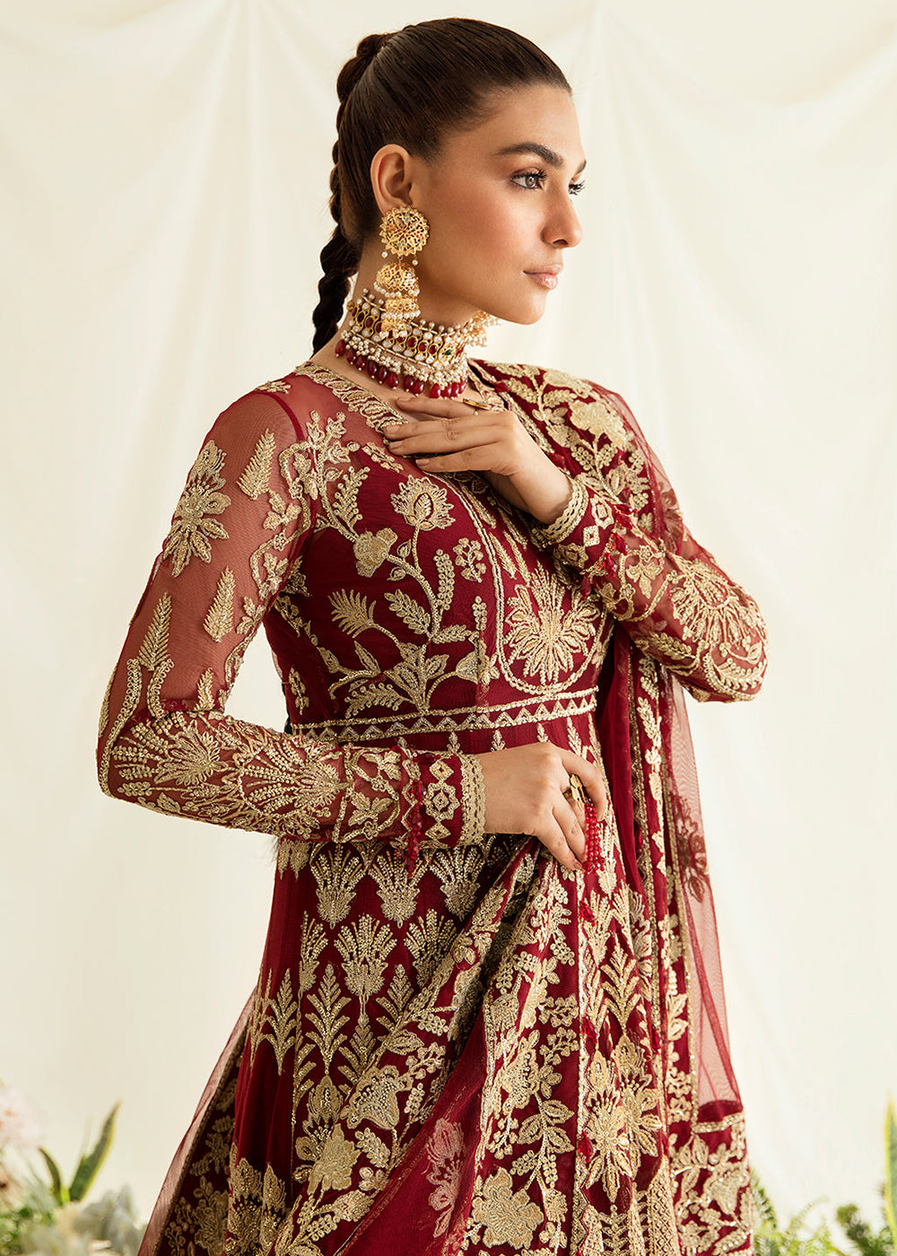 Red Pakistani Maxi Dress Ayzel Fleur De Lis Formals'23