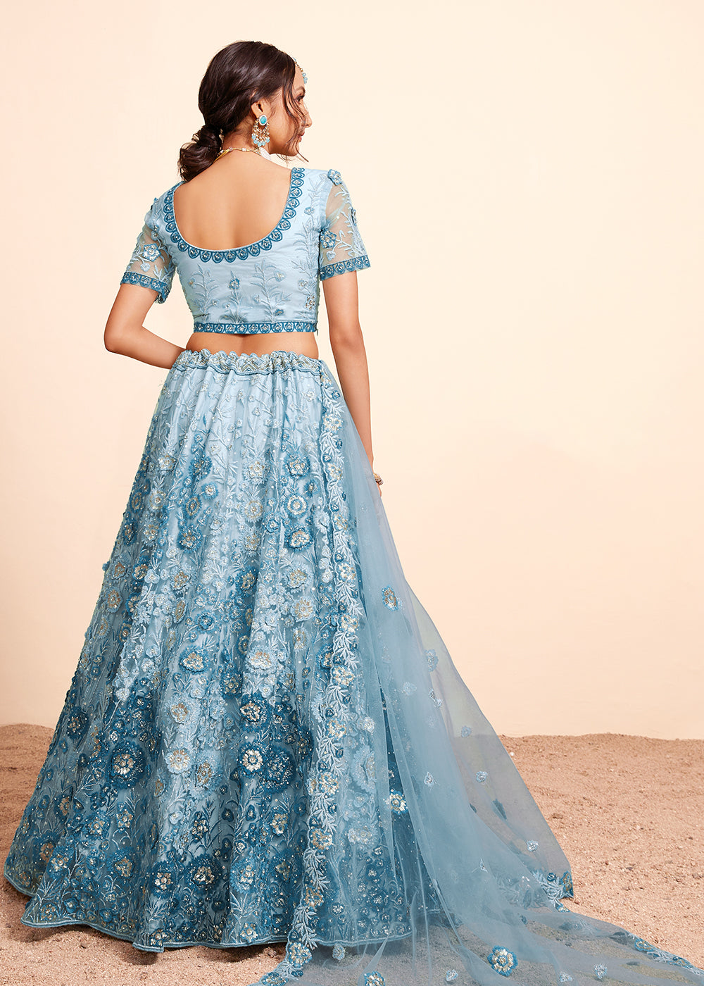 Buy Now Firozi Blue Beautifully Heavy Embroidered Bridal Lehenga Choli Online in USA, UK, Canada & Worldwide at Empress Clothing.