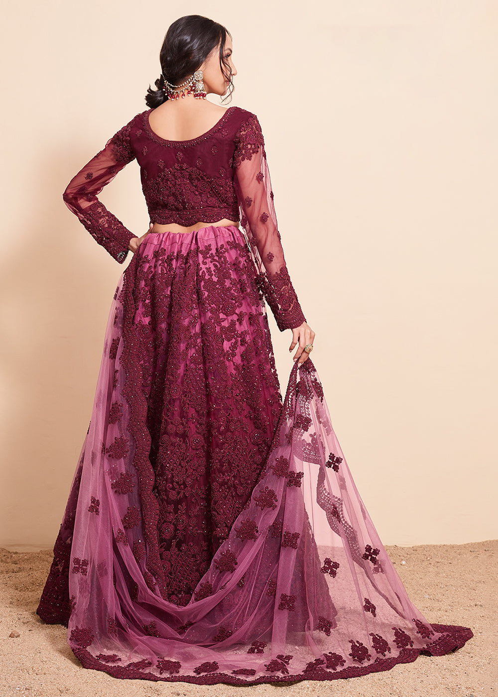 Buy Now Shaded Magenta Beautifully Heavy Embroidered Bridal Lehenga Choli Online in USA, UK, Canada & Worldwide at Empress Clothing.