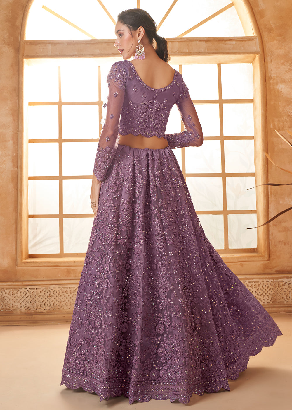 Buy Now Adorable Purple Heavy Net Embroidered Bridal Lehenga Choli Online in USA, UK, France, UAE & Worldwide at Empress Clothing. 