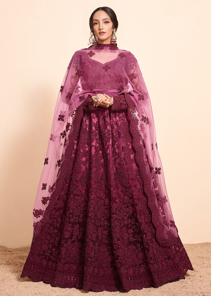 Buy Now Shaded Magenta Beautifully Heavy Embroidered Bridal Lehenga Choli Online in USA, UK, Canada & Worldwide at Empress Clothing.