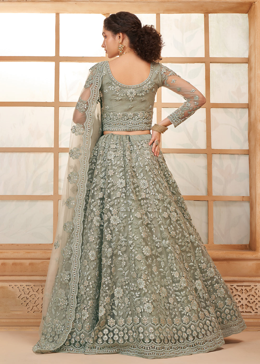 Buy Now Attractive Grey Heavy Net Embroidered Bridal Lehenga Choli Online in USA, UK, France, UAE & Worldwide at Empress Clothing. 