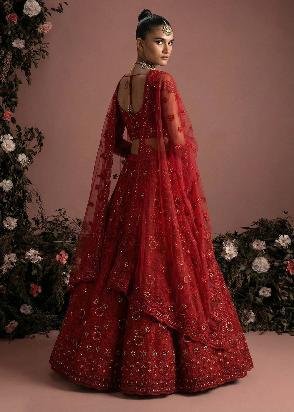 Buy Now Awesome Red Heavy Net Embroidered Bridal Lehenga Choli Online in USA, UK, France, Canada, Italy, Sweden, Greece, UAE & Worldwide at Empress Clothing.