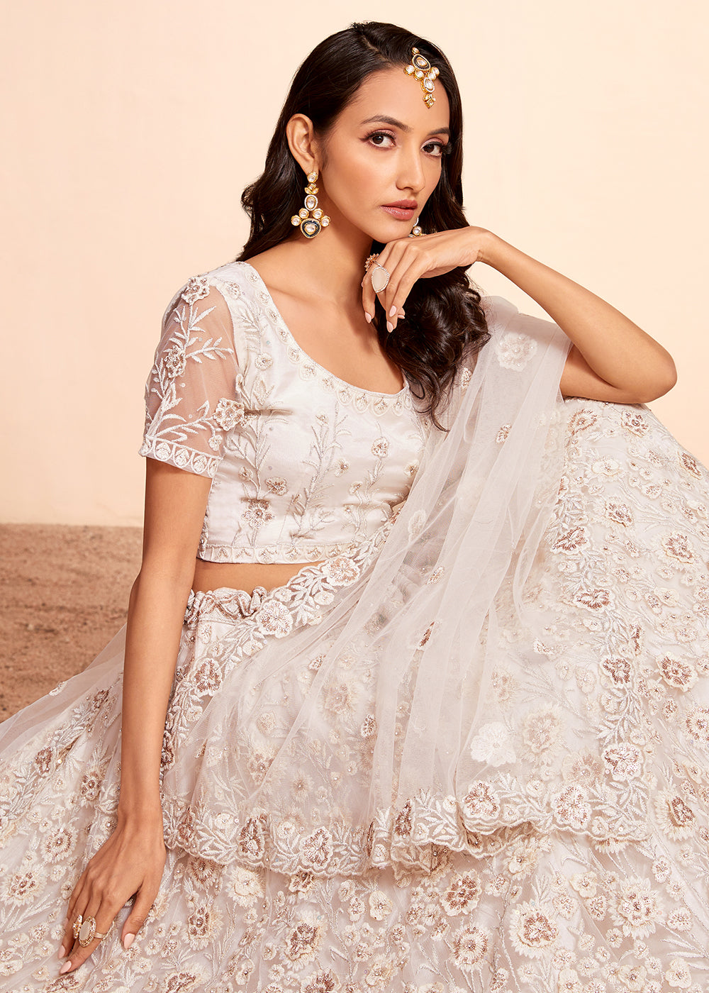 Buy Now Off White Beautifully Heavy Embroidered Bridal Lehenga Choli Online in USA, UK, Canada & Worldwide at Empress Clothing. 