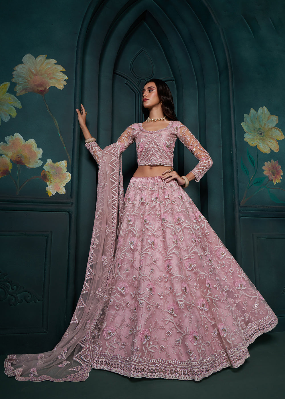 Buy Now Dusty Pink Cording Embroidered Wedding Lehenga Choli Online in USA, UK, Canada, UAE & Worldwide at Empress Clothing. 