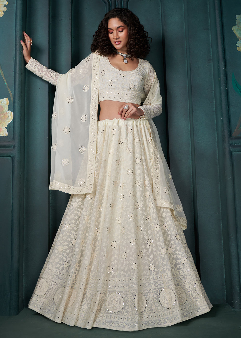 Buy Now Off White Cording Embroidered Wedding Lehenga Choli Online in USA, UK, Canada, UAE & Worldwide at Empress Clothing. 