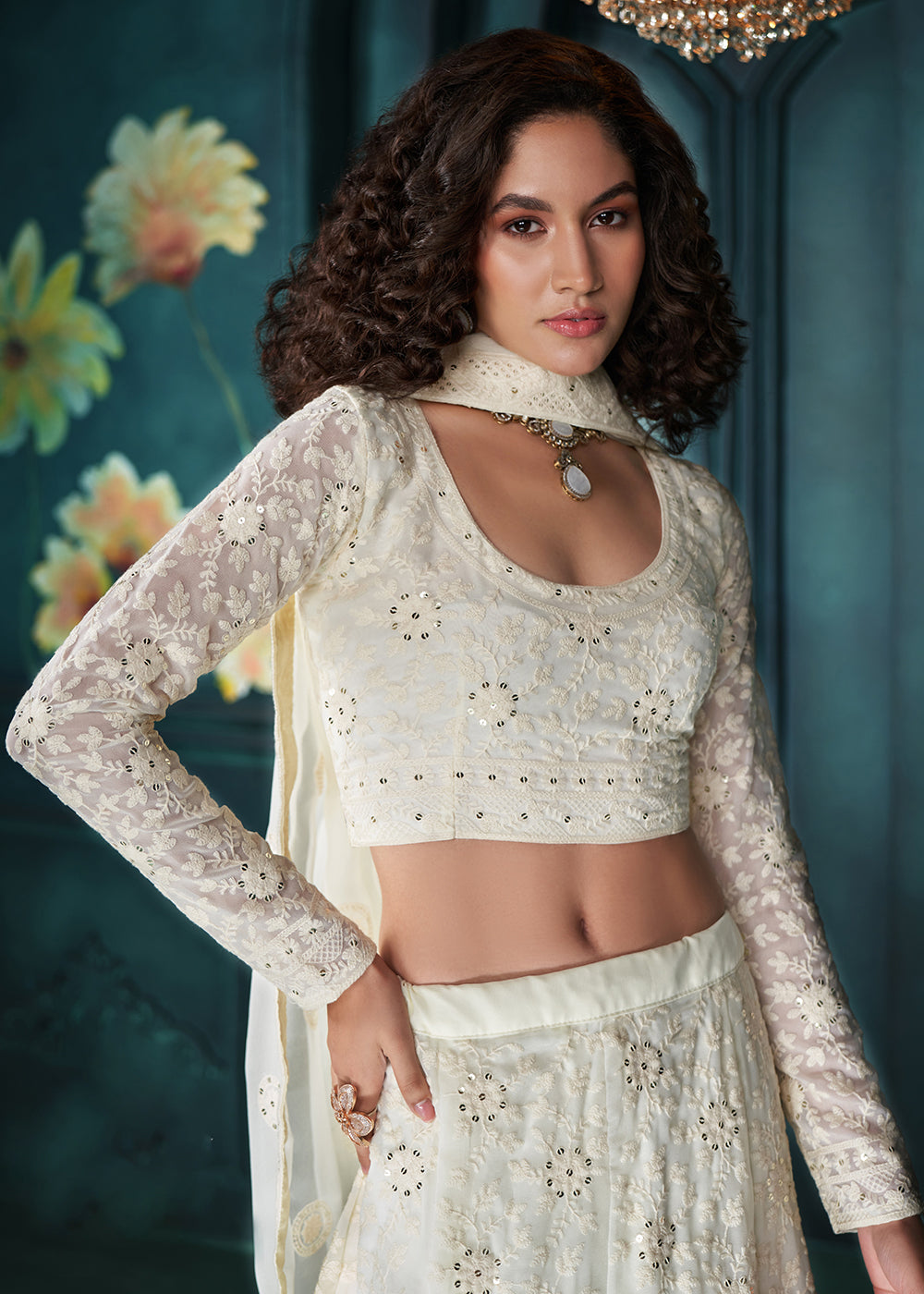 Buy Now Off White Cording Embroidered Wedding Lehenga Choli Online in USA, UK, Canada, UAE & Worldwide at Empress Clothing. 