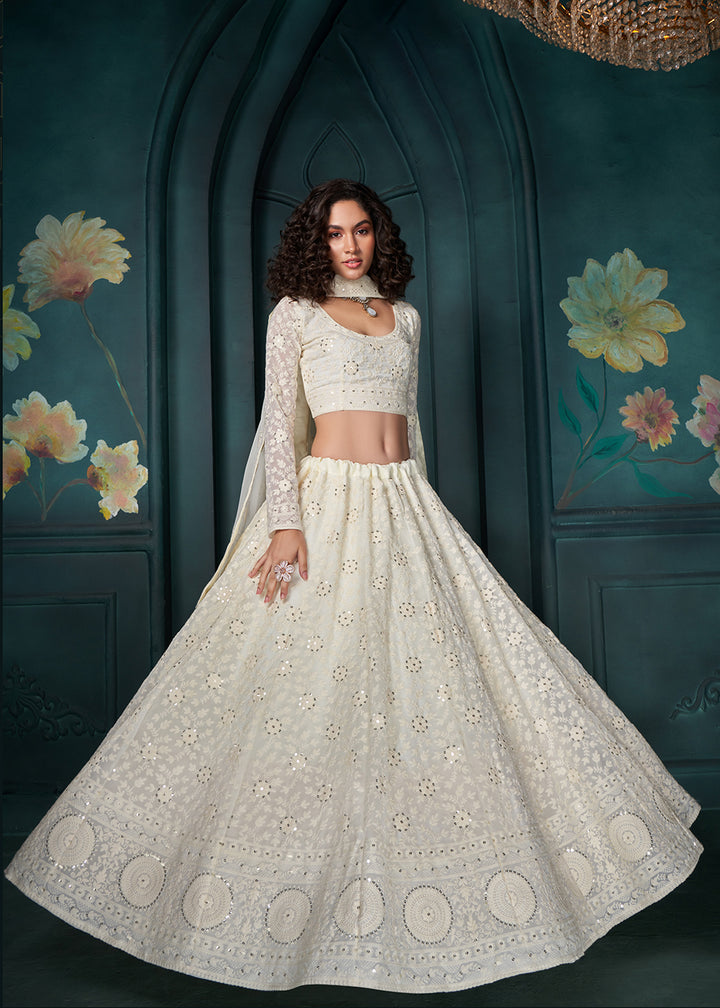 Buy Now Off White Cording Embroidered Wedding Lehenga Choli Online in USA, UK, Canada, UAE & Worldwide at Empress Clothing. 