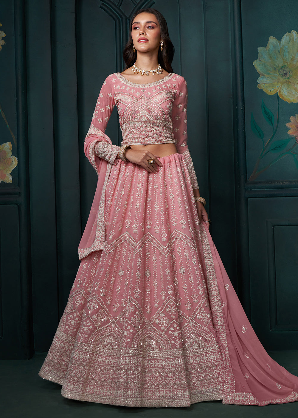 Buy Now Pink Cording Embroidered Wedding Lehenga Choli Online in USA, UK, Canada, UAE & Worldwide at Empress Clothing. 