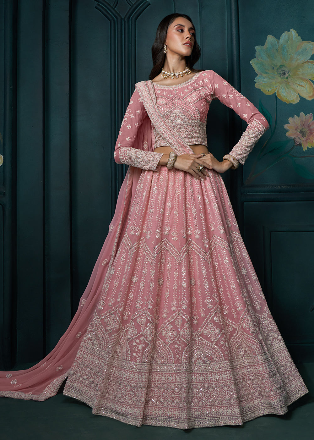 Buy Now Pink Cording Embroidered Wedding Lehenga Choli Online in USA, UK, Canada, UAE & Worldwide at Empress Clothing. 