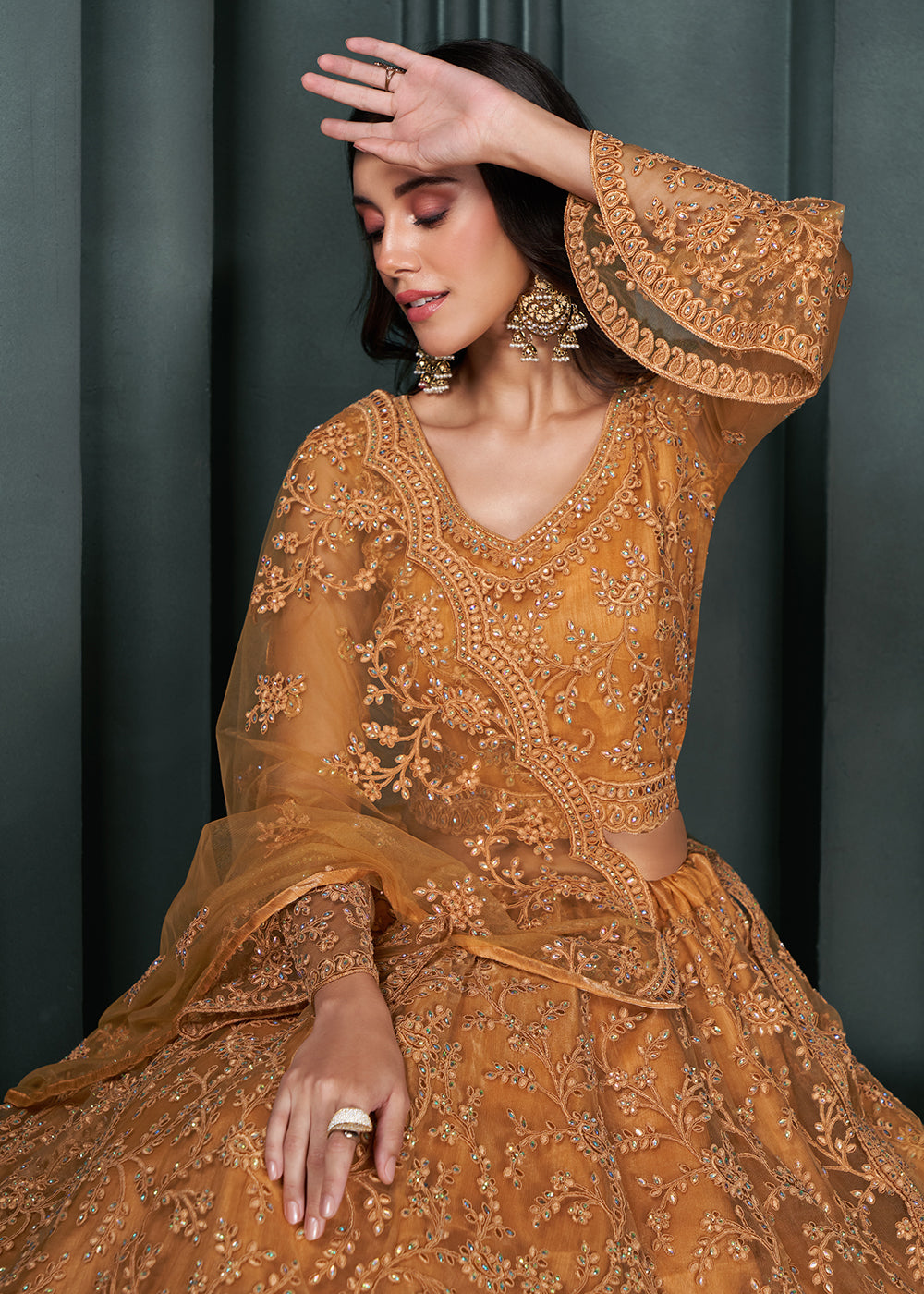 Buy Now Heritage Orange  Beautifully Embroidered Bridal Lehenga Choli Online in USA, UK, Canada & Worldwide at Empress Clothing. 