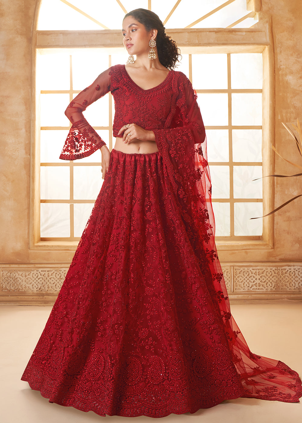 Red Taffeta Silk wedding Lehenga Choli 2024 Add grace and charm towards the appearance in this Red colored lehenga choli. Beautified with thread