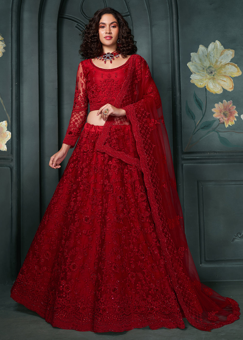 Buy Now Heritage Red Beautifully Embroidered Bridal Lehenga Choli Online in USA, UK, Canada & Worldwide at Empress Clothing. 