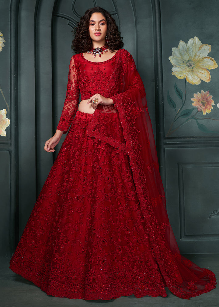 Buy Now Heritage Red Beautifully Embroidered Bridal Lehenga Choli Online in USA, UK, Canada & Worldwide at Empress Clothing. 