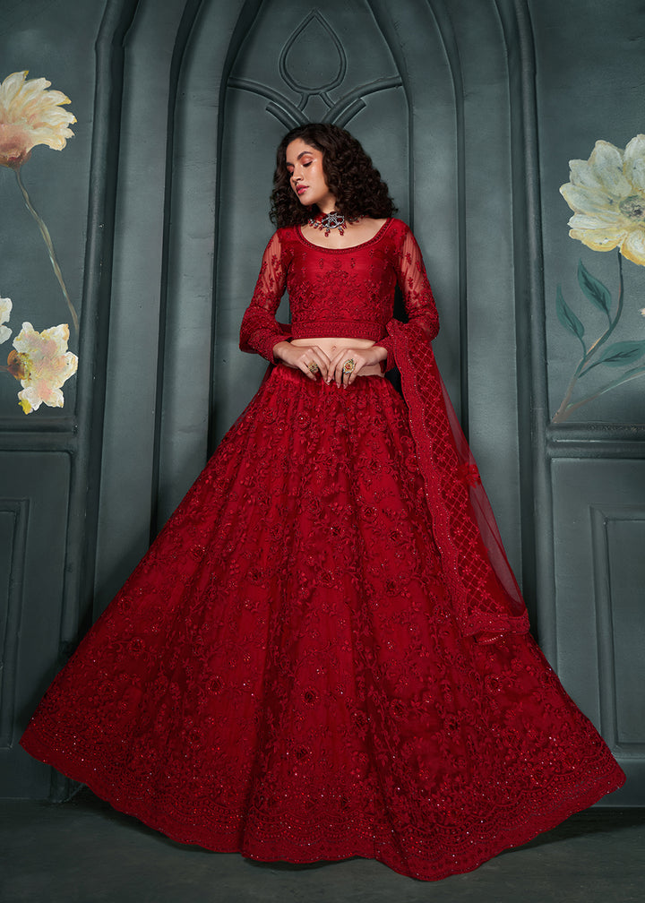 Buy Now Heritage Red Beautifully Embroidered Bridal Lehenga Choli Online in USA, UK, Canada & Worldwide at Empress Clothing. 