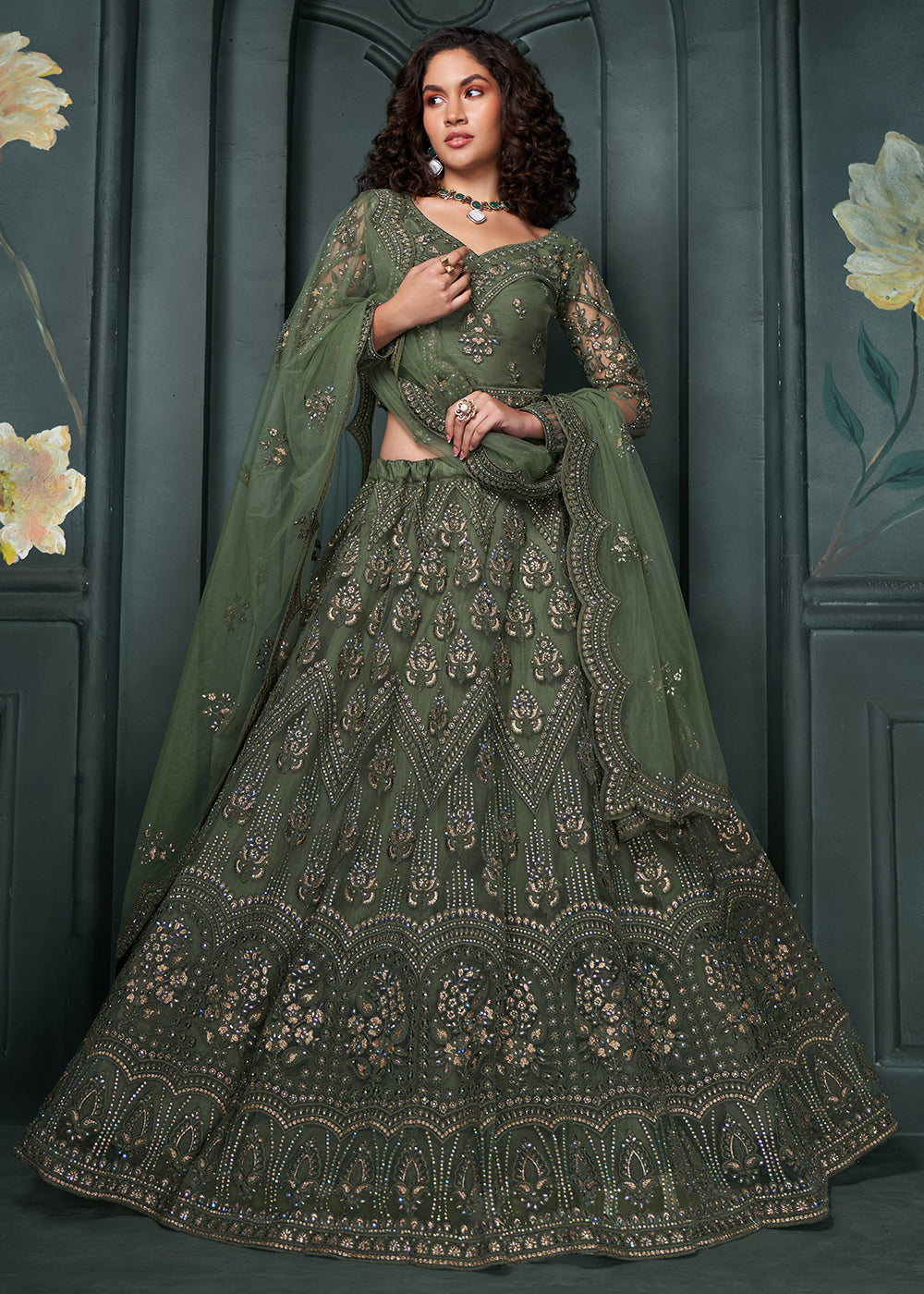 Buy Now Heritage Green Beautifully Embroidered Bridal Lehenga Choli Online in USA, UK, Canada & Worldwide at Empress Clothing. 