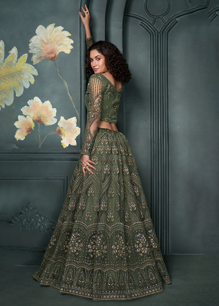 Buy Now Heritage Green Beautifully Embroidered Bridal Lehenga Choli Online in USA, UK, Canada & Worldwide at Empress Clothing. 