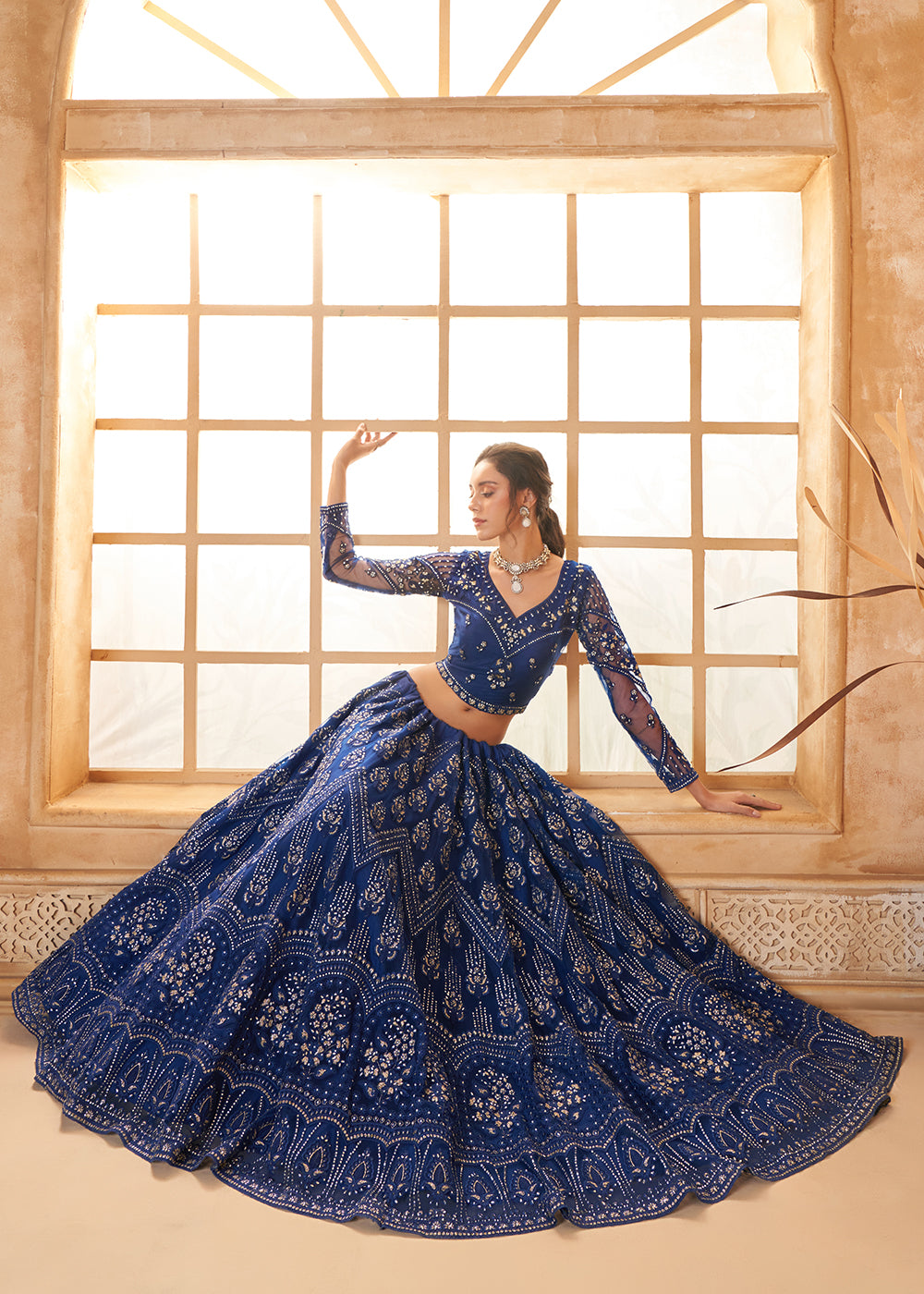 Gorgeous Blue Heavy Net Embroidered Bridal Lehenga Choli